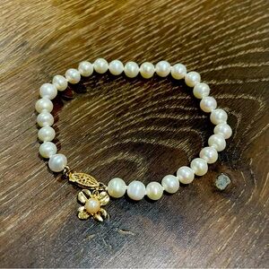 Genuine Natural Pearl Strand Bracelet with 14K Yellow Gold Clasp